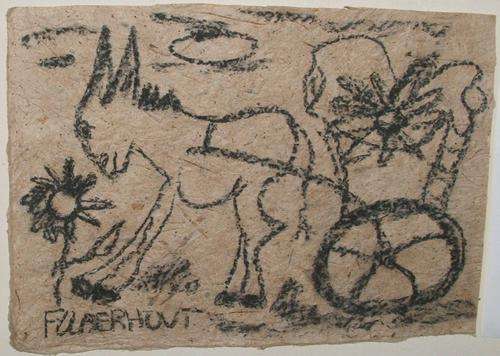 Original F.Claerhout charcoal on handmade paper ...Donkey with cart....300 x 420 mm