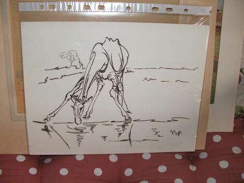 Zakkie Eloff...Giraffe....Pen en ink.....20 x 27 cm....