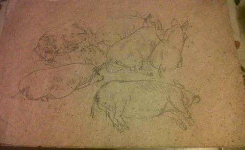 Very old 1946 M. Laubsher drawings in pencil 30 x 43 cm....unframed