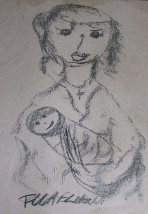 Oiginal F. Claerhout....Mother with crucifix and child....297 x 210 mm on paper
