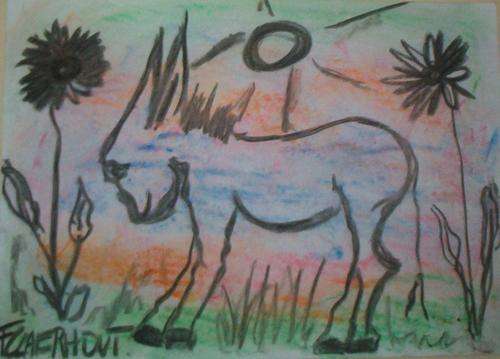 Original Claerhout donkey in charcoal and pastel.....A4