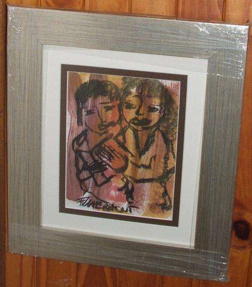 Two children reading a book..Original F Claerhout..painting size.150 x 200mm..with frame 320 x 370mm