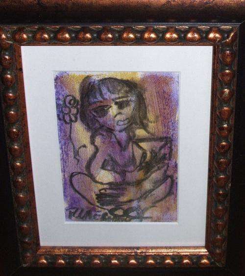 Young girl sitting on ground.Original F. Claerhout...painting size 100x115 mm .with frame..340x390mm