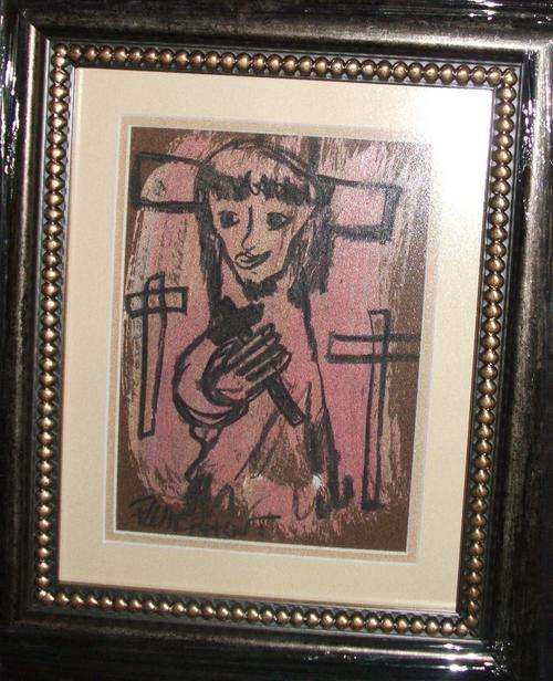 Man kneeling.... Original F. Claerhout...painting size 150 x 210 mm with frame 380 x 440 mm