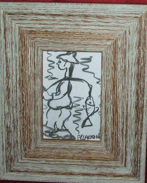 Boy with fish at end of rod....Original Claerhout....110 x 160 mm with frame 220 x 270 mm