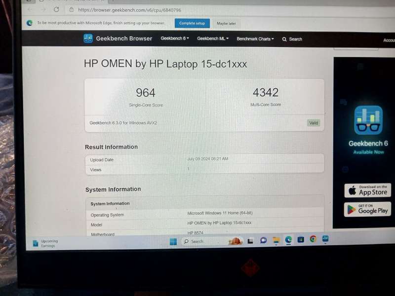 HP Omen 15  Intel core i7-9750h cpu@2.60  Geforce nvidia RTX 2070 8gig 32 gig ram gaming laptop