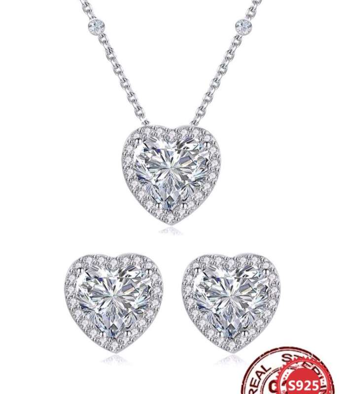 S925 sterling Silver Heart shaped Necklace and Earrings