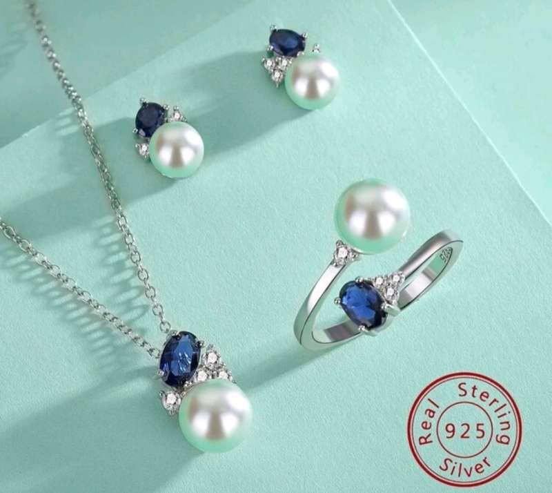 Imitation Pearl & Cubic Zirconia Necklace, Ring And Earrings Set