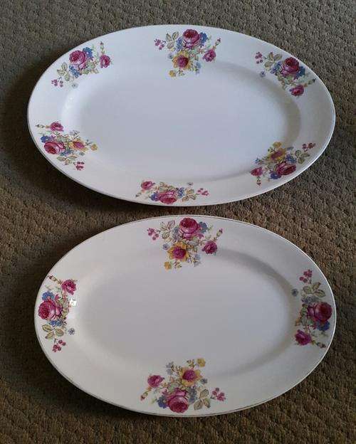 2 x Ironstone China Platters with Flowers