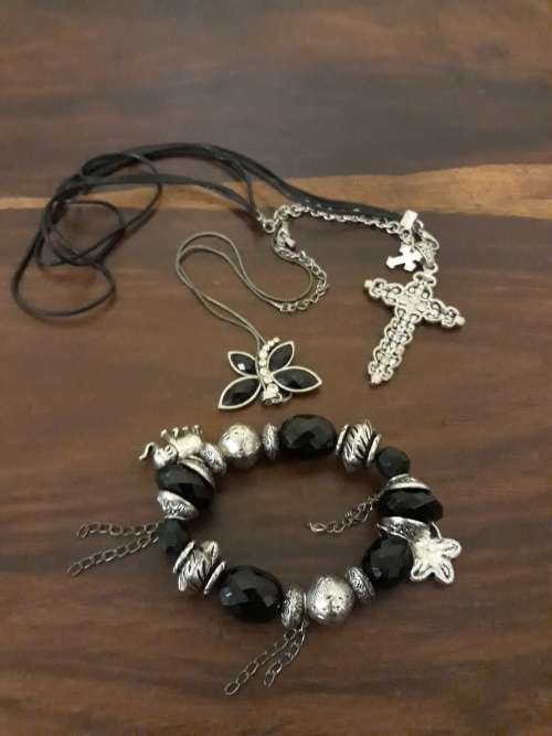 Beautiful Cross Necklace with a Buttefly Beaded Bangle and Neclace