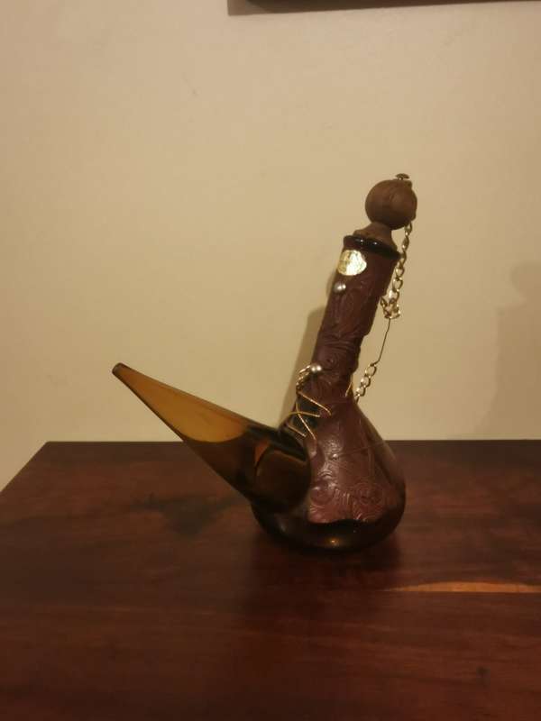 Amber Glass and Leather Wine Decanters/Bottles made in Spain