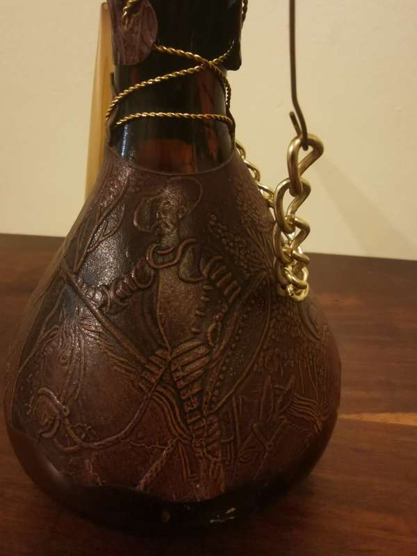 Amber Glass and Leather Wine Decanters/Bottles made in Spain