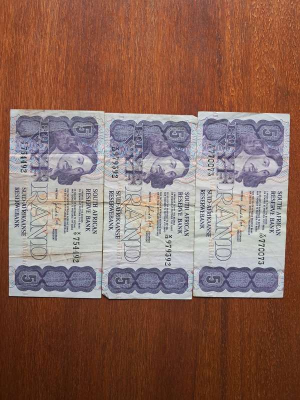 Gerhard de Kock Five/Vyf Rand (1 bid for all 3)