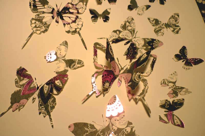 3D card butterflies wall art decor patterned foil black currant and purple