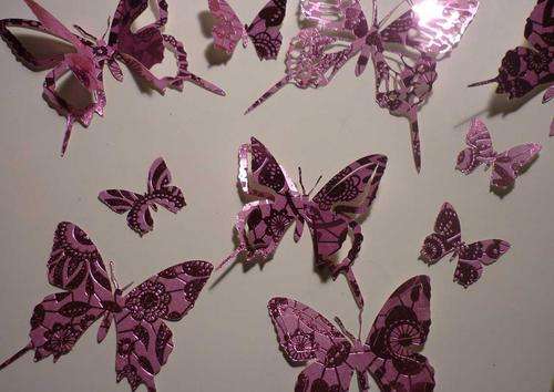 3D card butterflies wall art decor patterned foil rasberry pink