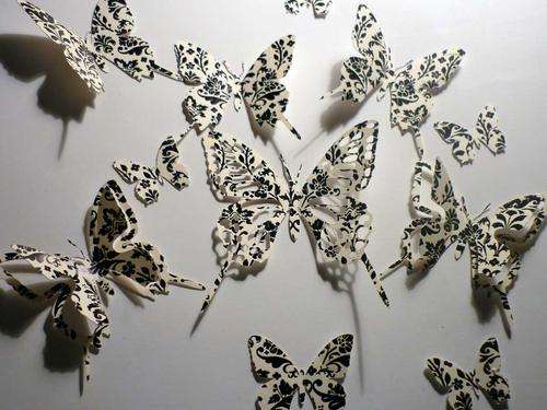 3D card butterflies wall art decor patterned cream damask
