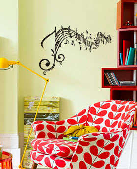 Music notes curly vinyl wall decal interior decorating stickers