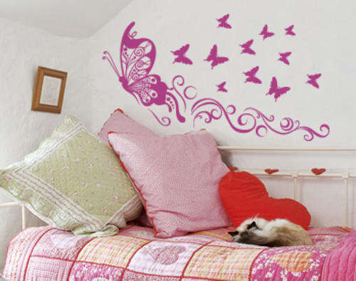 New Curly butterfly Vinyl wall art decal kids babies girls wall decor fuschia pink