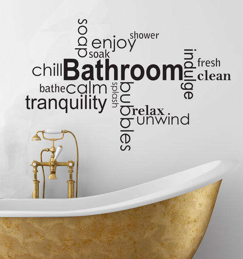 GLOSSY LIGHT BROWN VINYL Soothing bathroom Vinyl wall art words -decal sticker- home decor