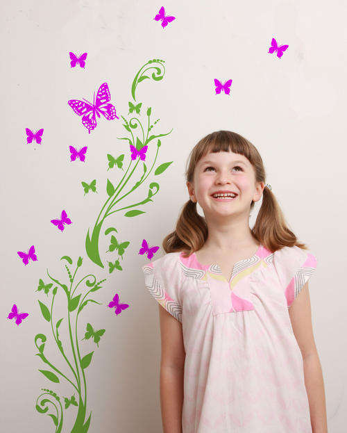 Kids floral with butterflies Vinyl wall art decal kids babies girls wall decor black