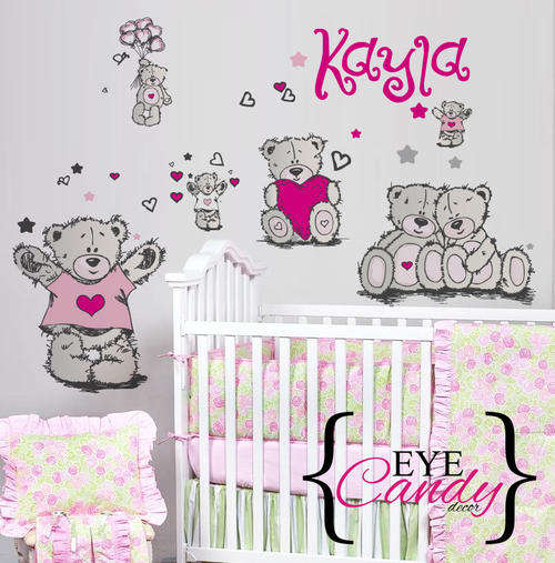 PERSONALISED Tatty teddy girls baby kids wall stickers- decal to decorate childrens room