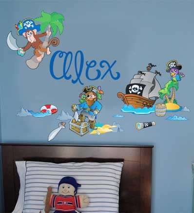 Boys and babies Pirates personalised  kids sticker wall  decal to decorate childrens room