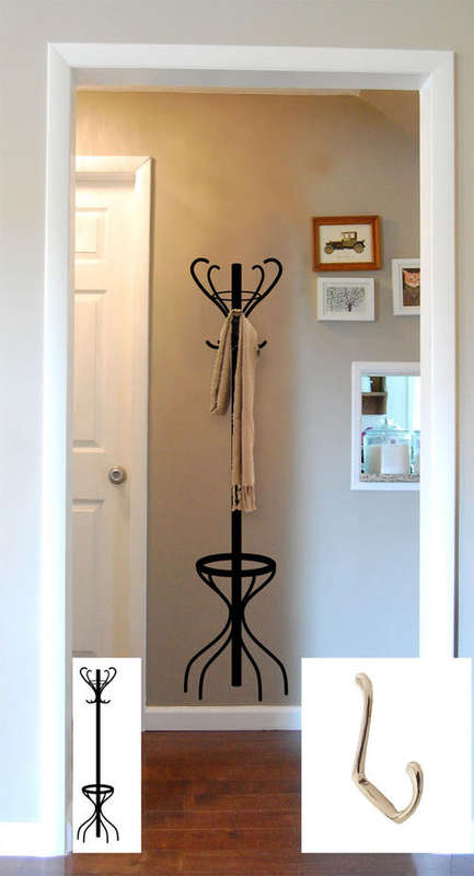 MATTE GREY Vintage Vinyl wall sticker decal coat rack with hook