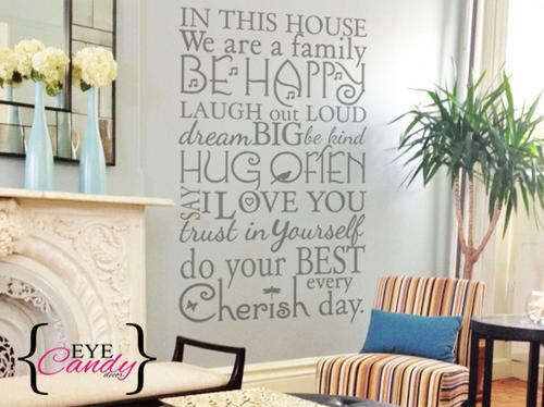 Lovely Vinyl wall art - Modern Bespoke in this house quote-  Wall Art Sticker Decal Vinyl Tattoo