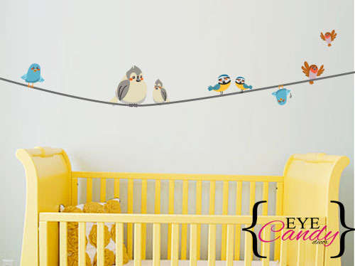 Funny birds on a wire kids babies vinyl wall decal interior decor wall tattoo