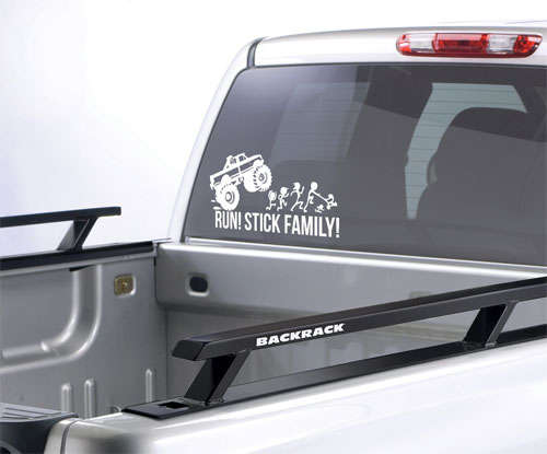 RUN!! BAKKIE Stick figure family car window Vinyl Sticker Decal BEWARE OF CHEAP IMMITATIONS