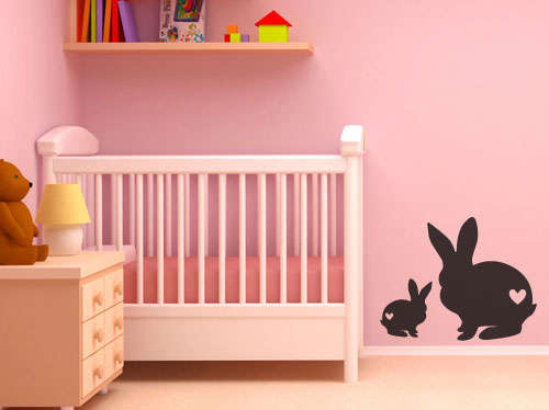 Cute baby bunny rabbits with hearts Vinyl Wall Art Sticker Decal Vinyl Interior Decor