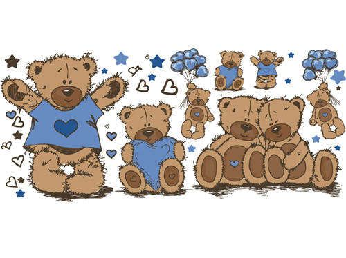 Blue and Brown  Tatty teddy baby kids wall stickers- decal to decorate childrens room