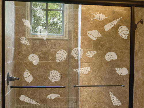 Frosted/sandblast set of 20 seashells vinyl art for glass, showers, windows