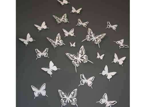 24 Metallic Ice white  3d laser cut card paper butterflies for decorating walls interior design