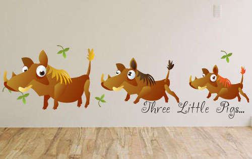 Three little pigs warthog baby toddler-wall stickers! Vinyl wall stickers decals cartoon afritoon