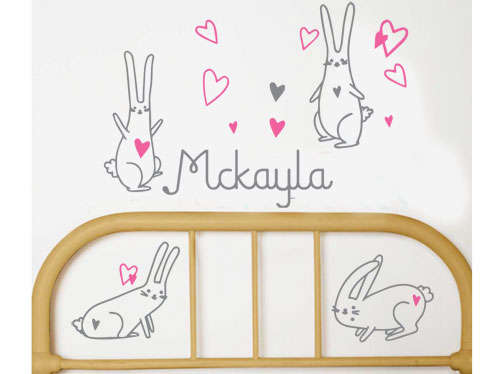 Custom kids bunnies with your name baby Sticker wall decal Decal tattoo  Vinyl Interior Decor