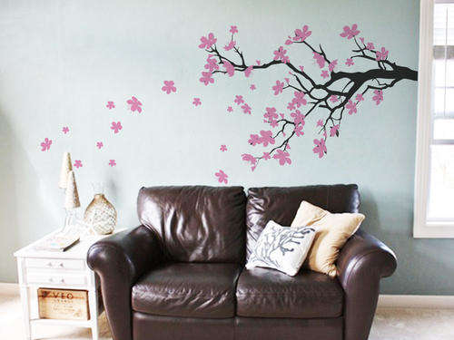 black and light pink Summer branch Wall Art Sticker Decal Vinyl Tattoo Decor
