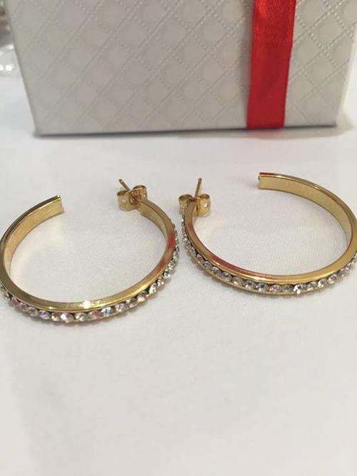Hoop Earrings with Diamantes - Gold Plated