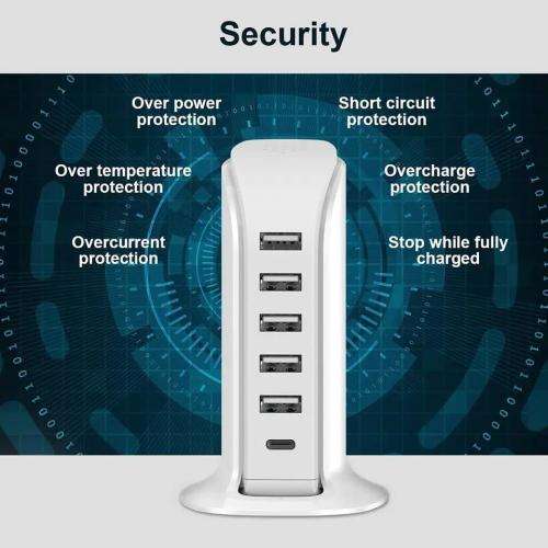 Phone Charger 20W PD USB C with 5 USB Ports Mobile Phone Chargers for Kindle iPhone Ipad Airpods