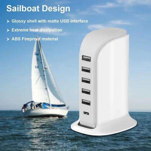 Phone Charger 20W PD USB C with 5 USB Ports Mobile Phone Chargers for Kindle iPhone Ipad Airpods