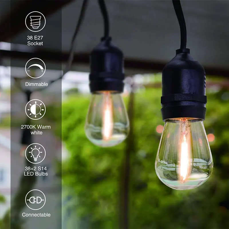 20M Waterproof Led Bulb String Lights Outdoor Street Garden Holiday String Lights