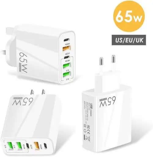 65W Usb C Charger, 5-Port Mobile Phone Charger