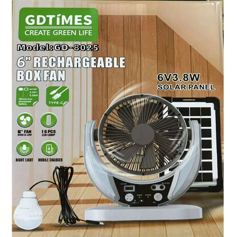 6 Inch Desk Fan Solar Fan With Solar Panel Usb Rechargeable Fan