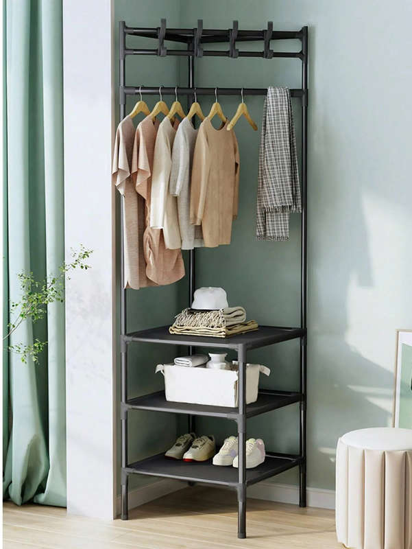 Vintage Corner Hall Tree Coat Rack With Shelf With 2 Shelves Entry Coat Rack With 1 Cross Bar Entry