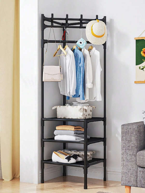 Vintage Corner Hall Tree Coat Rack With Shelf With 2 Shelves Entry Coat Rack With 1 Cross Bar Entry