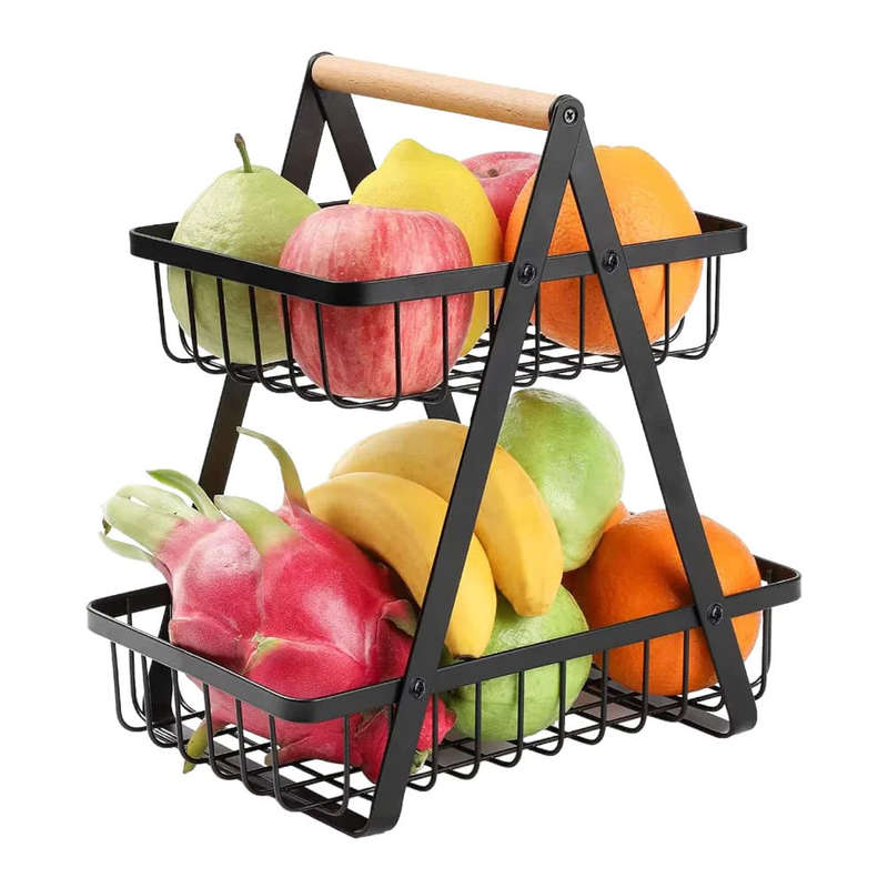 2-Tier Home Metal Fruit Bowl - Black