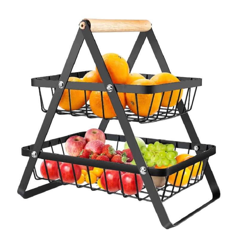 2-Tier Home Metal Fruit Bowl - Black