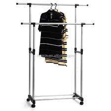Roller Rod Rail Rack Stainless Steel Double Rod Clothes Hanger/Rack, Adjustable High Quality Double