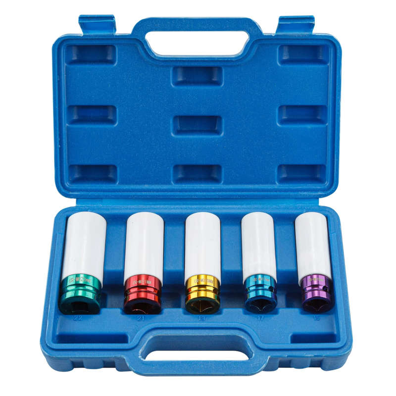 5-Piece 1/2` Drive Depth Impact Sockets, Non-Destructive Impact Lug Nut Sockets With Protective Slee