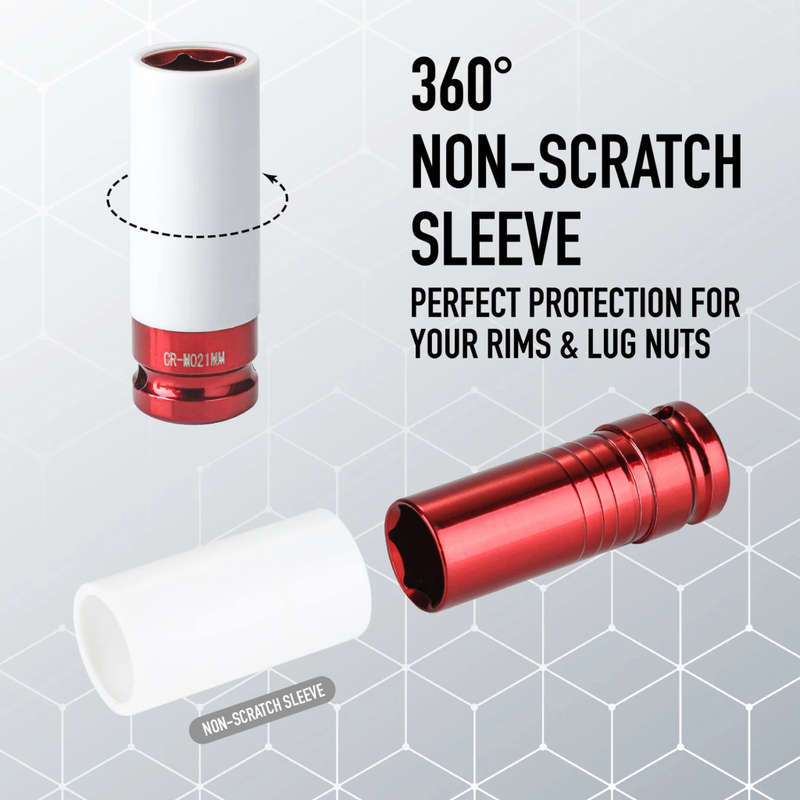 5-Piece 1/2` Drive Depth Impact Sockets, Non-Destructive Impact Lug Nut Sockets With Protective Slee